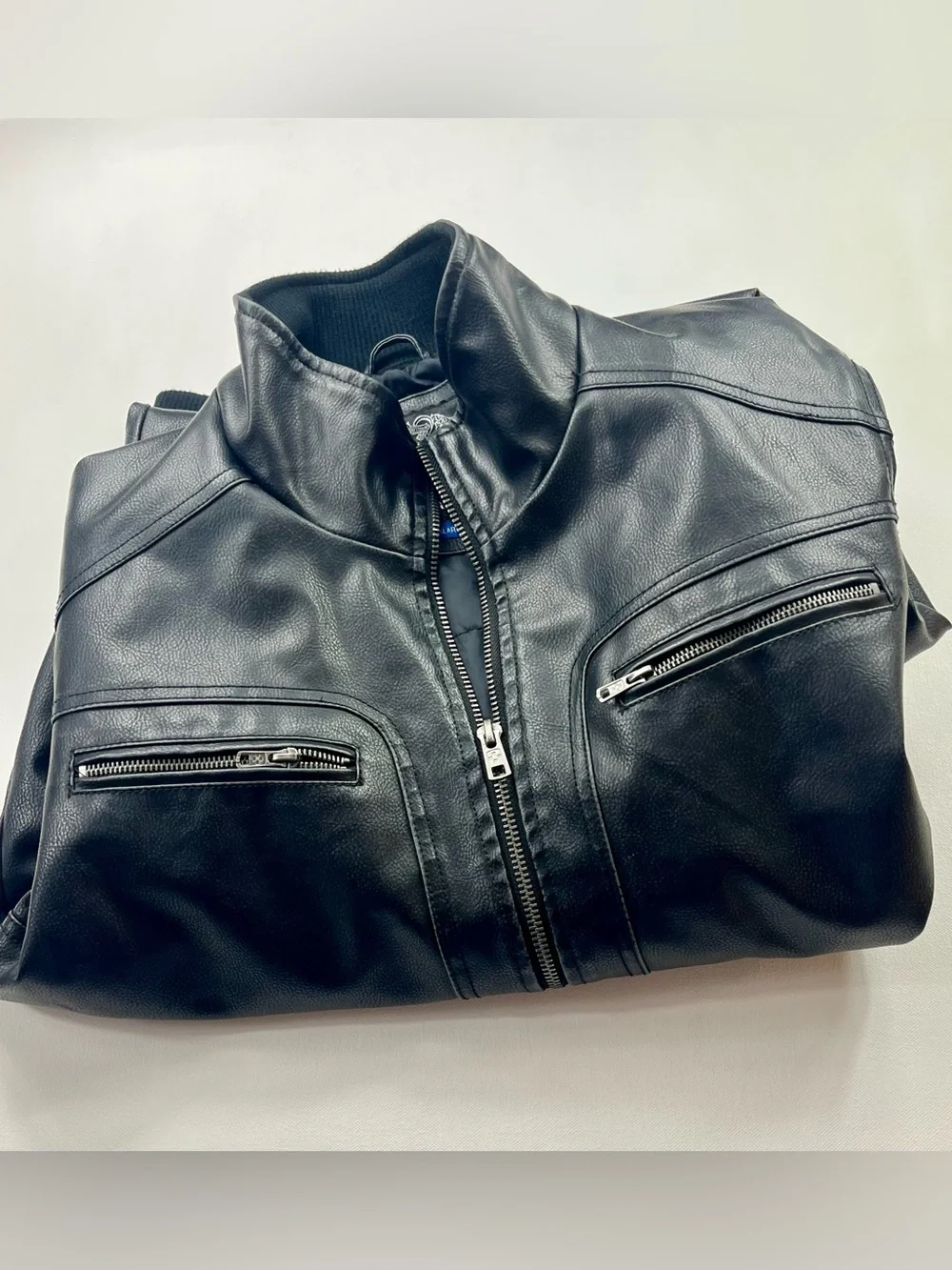 Vince Camuto Men’s Faux Leather Bomber Jacket Coat Black Multi Pockets SzXL